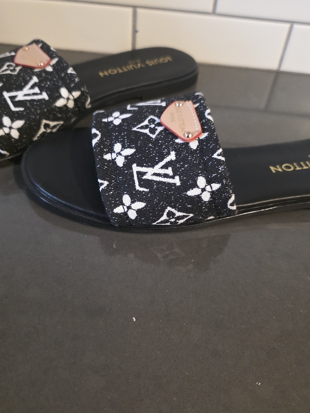 Black and White Slide Sandals - Picture 3 of 10